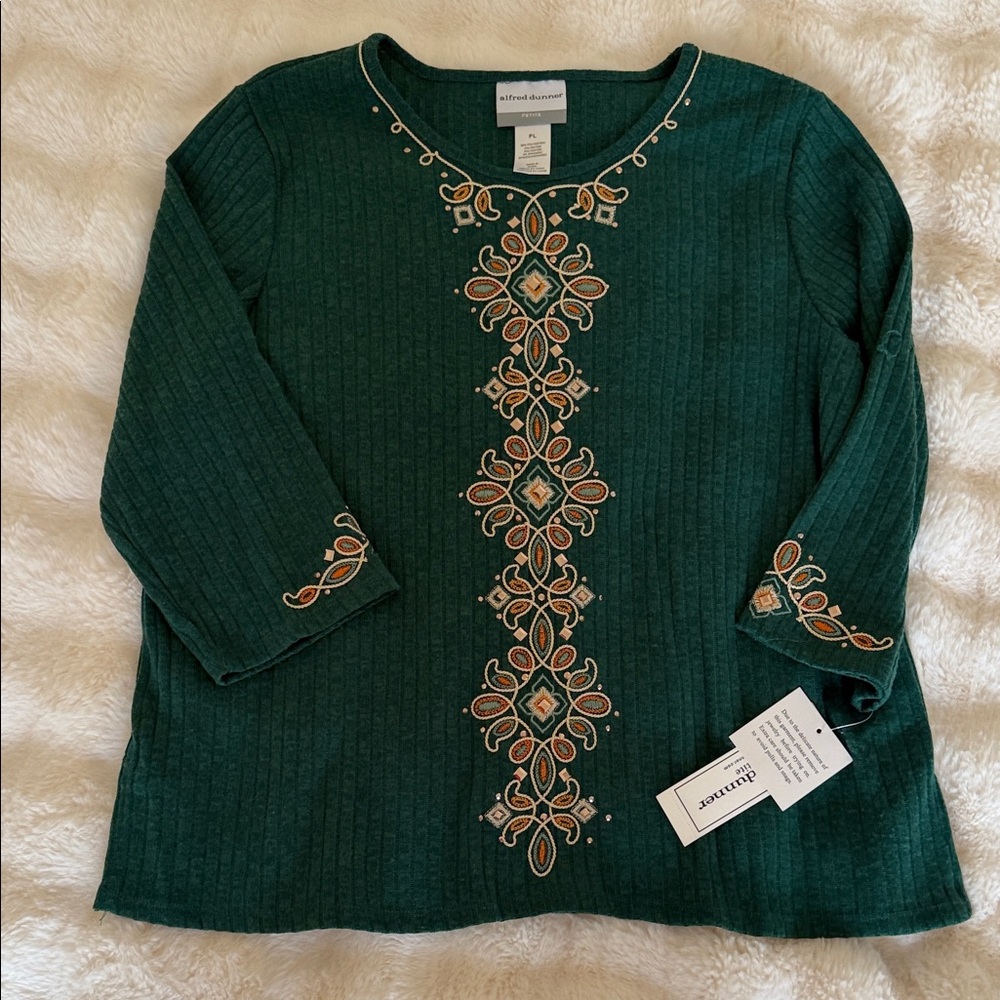 Coldwater Creek Teal Embroidered Blouse